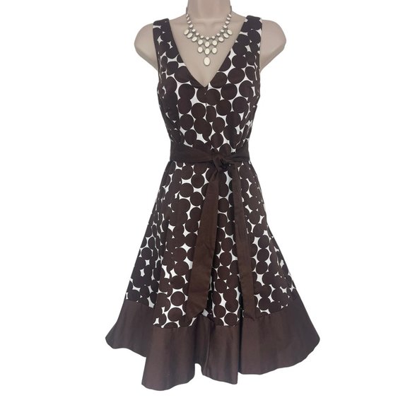 Nine West Dresses & Skirts - Size 12 CHOCOLATE POLKA DOT FIT & FLARE DRESS W/TIE Spring Summer Wedding Party